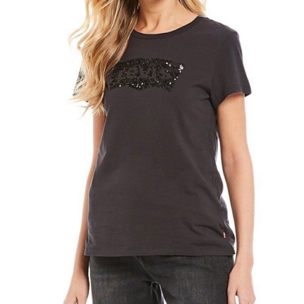 Levi’s Women’s Black Sequin Logo T-shirt Top New NWT S M